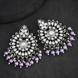 ATIBELLE Silver-Plated Kundan-Studded & Beaded Contemporary Chandbalis-65