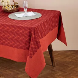 Fabindia Akira Red Geometric Printed Cotton 8 Seater Table Cover-37