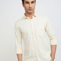 Park Avenue Men Yellow & White Slim Fit Tartan Checked Pure Cotton Casual Shirt-image-37