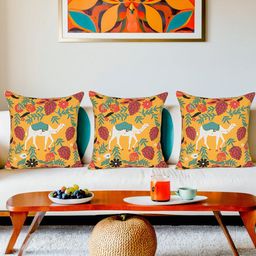 Decoghar Yellow & Blue 2 Pieces Ethnic Motifs Cotton Square Cushion Covers-image-63