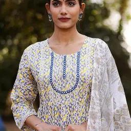 Anouk Women Ethnic Motifs Printed Regular Mirror Work Pure Cotton Kurta with Trousers & With Dupatta-18