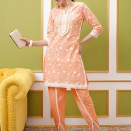 Vishudh Ethnic Motifs Embroidered Regular Thread Work Pure Cotton Kurta with Dhoti Pants-picture-21