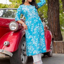 BAPS Women Ethnic Motifs Printed Panelled Thread Work Pure Cotton Kurta with Trousers-picture-5