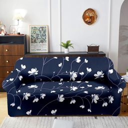 Cortina Navy Blue Floral Printed Stretchable 3-Seater Sofa Cover-image-48