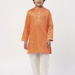 LIL DRAMA Boys Ethnic Motifs Woven Design Gotta Patti Pure Cotton Kurta with Pyjamas-picture-17
