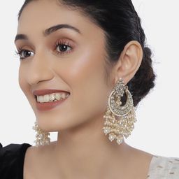 LAIDA Off-White Gold-Plated Kundan-Studded Crescent Shaped Chandbalis-image-7