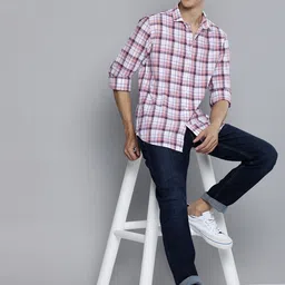 Mast & Harbour Men White and Red Tartan Checked Pure Cotton Casual Shirt-image-12