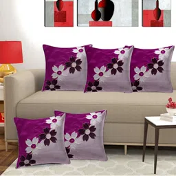 Creeva Purple & Silver-Toned 5 Pieces Floral Square Cushion Covers-image-29