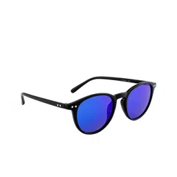 OPIUM Unisex Blue Lens & Black Round Sunglasses with UV Protected Lens-58