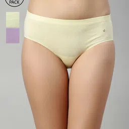 Enamor Women Pack of 3 Assorted Mid Waist Full coverage Cotton Antimicrobial Briefs-CR17-49