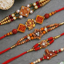 Fashion Bizz Set of 5 Stone-Studded Rakhis Comes With Roli & Chawal-24
