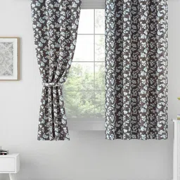 Aura White & Brown 2 Pieces Floral Printed Window Curtains-3