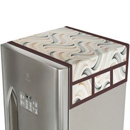 Kuber Industries Cream-Coloured & Beige Printed Fridge Top Cover With 6 Utility Pockets image 2