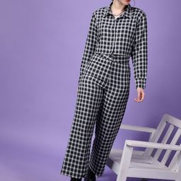 Popwings Checked Pure Cotton  Crop Shirt With Trouser-image-68