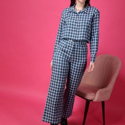 Popwings Checked Pure Cotton Shirt Collar Neck Shirt & Flared Trouser-picture-58