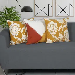 Ode & Cleo White & Red Set of 3 Embroidered Square Cushion Covers image 1