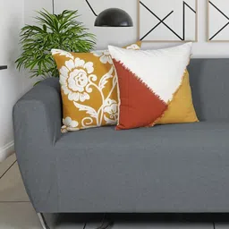 Ode & Cleo White & Red Set of 3 Embroidered Square Cushion Covers image 2