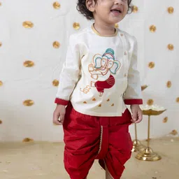 Tiber Taber Boys Ethnic Motifs Embroidered Thread Work Pure Cotton Kurta With Dhoti-picture-35