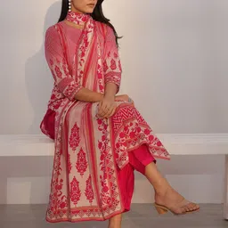 Libas Floral Printed Keyhole Neck Straight Kurta with Salwar & Dupatta-picture-35