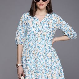 Allen Solly Woman Pure Cotton Floral Print Fit & Flare Mini Dress-image-61