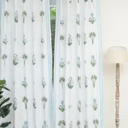 Tranquebar Home Blue & White 2 Pieces Floral Printed Cotton Door Curtain-34