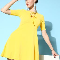Veni Vidi Vici Women  Yellow Solid Fluid Tie-Up Dress-image-79