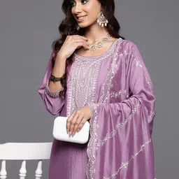 Indo Era Floral Embroidered Regular Sequinned Kurta with Trousers & Dupatta-picture-58