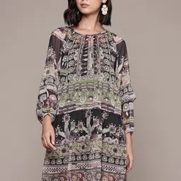 aarke Ritu Kumar Tribal Print Raglan Sleeve Chiffon A-Line Dress-image-47