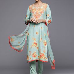 Biba Women Green Paisley Printed Kurta with Trousers & With Dupatta-picture-6