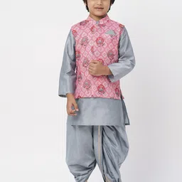 LIL DRAMA Boys Raangoli Ethnic Printed Straight Kurta With Dhoti Pants & Jacket-picture-28