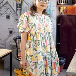 MASU LIVING Women Conversational Printed Pure Cotton Shirt Mini Dress-picture-44