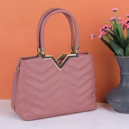 Mochi Peach-Coloured Textured Structured Handheld Bag with Detachable Sling Strap-9