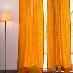 Fabindia Mustard Yellow Geometric Cotton Semi Sheer Door Curtain-image-41