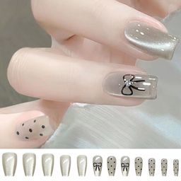 Secret Lives Set Of 24 Glossy Cats Eye With 3D Stud & Bow Dot Design Artificial Nails image 3