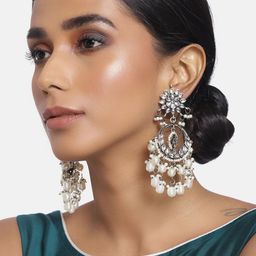 I Jewels Oxidised Silver-Toned Rhodium-Plated Classic Drop Earrings-image-46