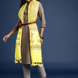 Taavi Hand Block Printed Linen Dupatta with Zari image 2