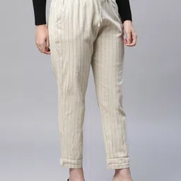 Global Republic Women Striped Relaxed Straight Leg Wrinkle Free Trousers-image-83