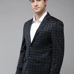 Park Avenue Checked Notched Lapel Slim Fit Single Breasted Formal Blazer-image-65