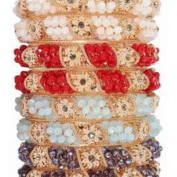 ZULKA Set of 8 Metal with Zircon Gemstone & Colourful Beads Kada-picture-33