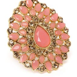 Zaveri Pearls Peach-Coloured Gold-Plated Stone-Studded Adjustable Finger Ring-image-71