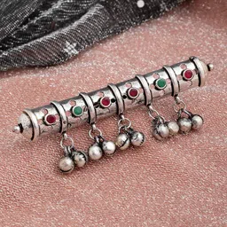 PANASH Oxidised Silver-Toned & Red Stone-Studded Adjustable Finger Ring-11