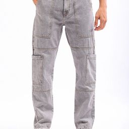 The Indian Garage Co Men Dad Fit Mid-Rise Clean Look Heavy Fade Cargo Style Cotton Jeans-image-86