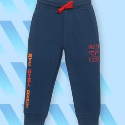 PLUM TREE Boys Navy Blue & Orange Printed Pure Cotton Loose-Fit Joggers-image-48