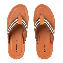 Khadims Men Beige & Cream Striped Thong Flip-Flops-image-53
