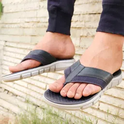 FAUSTO Men Navy Blue & Black Colourblocked Thong Flip-Flops-image-19