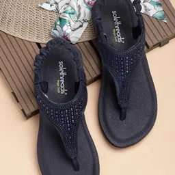 Solethreads Women Navy Blue Embellished Flats-image-2