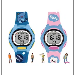 Spiky Unisex Kids Embellished Dial & Straps Digital Multi Function Watch Combo_EVA18_BluPnk image 1