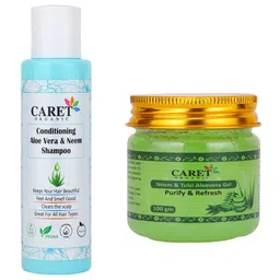 CARET ORGANIC Aloe vera & Neem Shampoo & Neem, Tulsi Aloevera Gel Combo -100 g Each-7