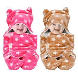 OYO Baby Beige & Pink 2Pcs Geometric Fleece AC Room 350 GSM Single Bed Blankets-image-12