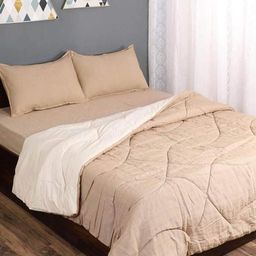 Saral Home Beige & Cream-Coloured Geometric Mild Winter 210 GSM Double Bed Quilt-26
